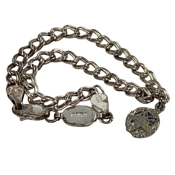 925 S/S Italy Double Chain Link Bracelet Masonic Charm Order of Eastern Star VTG - Picture 2 of 8
